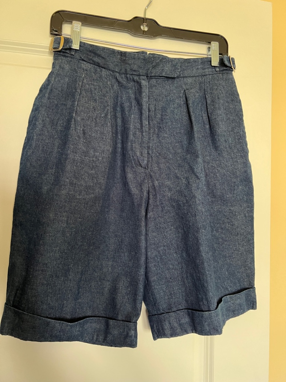 Vintage Faconnable High-Waist Women's Denim Shorts in Dark Blue